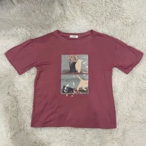 Short sleeve cat print t shirt